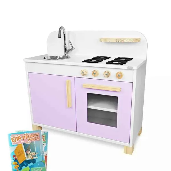 Kit Livro Cozinha Infantil de Madeira Compacta Lilás