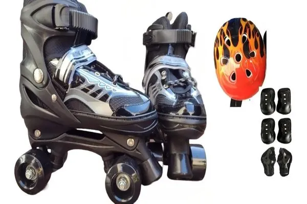 Patins Quad Preto Regulável De Todos Tamanhos + Kit Proteção 32-35