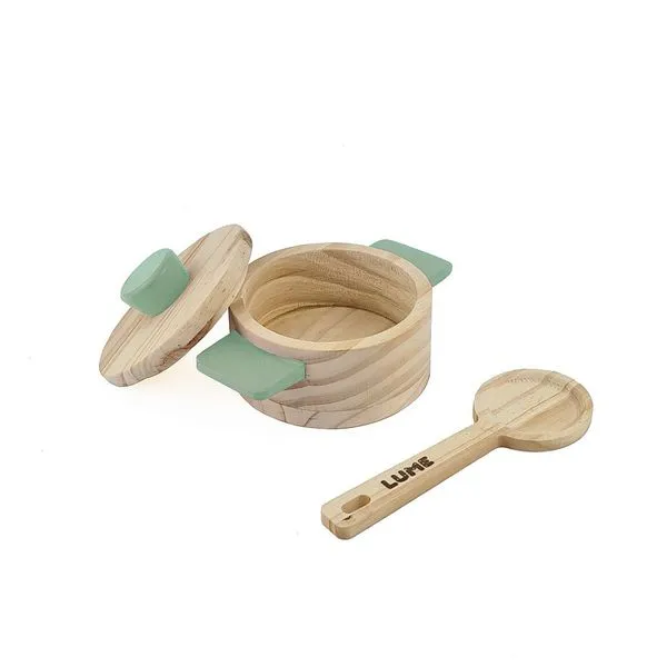 Kit Panela e Colher de pau (Verde) - Brinquedo Madeira Lume