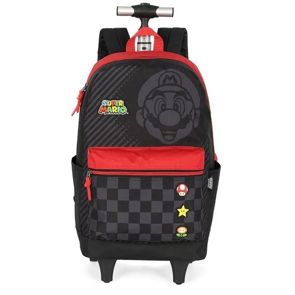 Mochila de Rodinhas Com Alça Luxcel Mario Bros Patch Vermelho Único