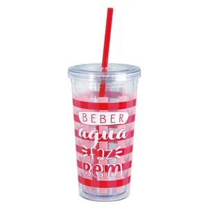 Copo com Canudo Drink 600ml - Vermelho