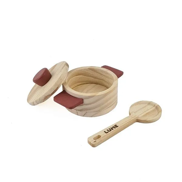 Kit Panela e Colher de pau (Terracota) - Brinquedo Madeira Lume