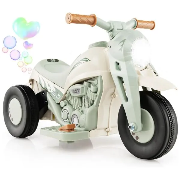 Moto Elétrica Triciclo Infantil com Bolhas de Sabão, Música e Farol LED, 6V, Costzon, Bege 110v