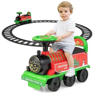 Trem Elétrico Infantil a Bateria 6V com Luzes e Sons, Apoios para Pés Retrátil, OLAKIDS, Retrô 110v