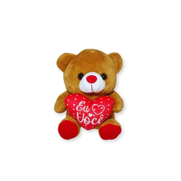 Urso de Pelúcia com Coração Amor 16cm – Fofo, Romântico e Perfeito para Presentear