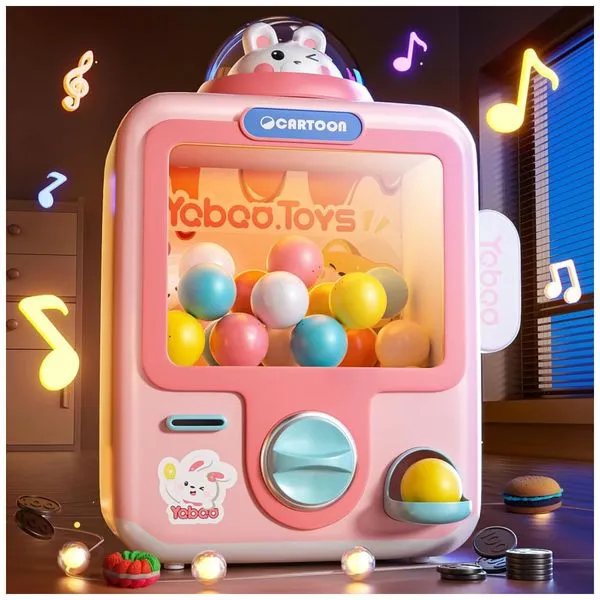 Máquina de Garra Rosa Skirfy – Mini Arcade Infantil com 20 Prêmios, 24 Moedas, Luzes LED e Som