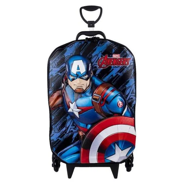 Mochila de Rodinhas 3D Capitão América Avengers Maxtoy Azul Único