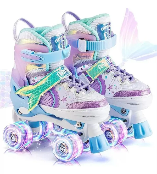 Patins Infantil Sereia Ajustável+ Rodas Em Led+ 31-34