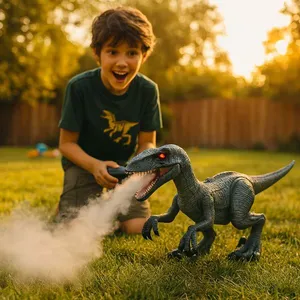 Dino Bots Velociraptor Controle Remoto Com Fumaça de Verdade