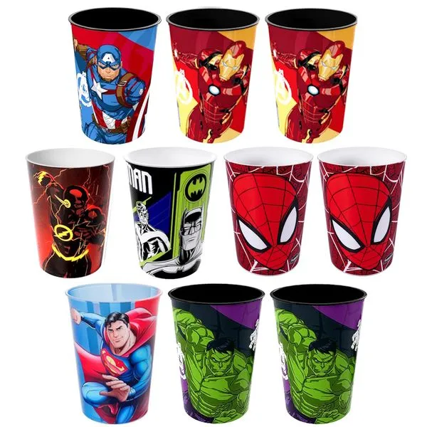 10 Copos Hulk Aranha Batman Homem de Ferro Capitão América e Flash para Ovo de Páscoa