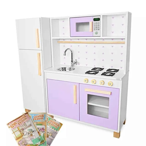 Cozinha Infantil Lilás Com Geladeira e Fogão MDF Kit Cozinha Infantil com Geladeira Lilás