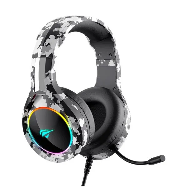Fone de Ouvido Headset Gamer Havit H2232d Rgb Camuflado Preto Cinza