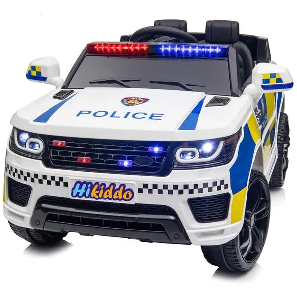 Carro Elétrico Infantil de Polícia com Controle Remoto, 3 Velocidades, Cintos de Segurança Ajustáveis, Sirenes, Alto-Falantes e Luzes Piscantes, 24V, 110v