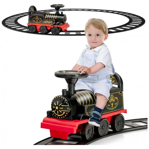 Trem Elétrico Infantil a Bateria com Trilhos e Luzes Piscantes, HONEY JOY, Preto 110v