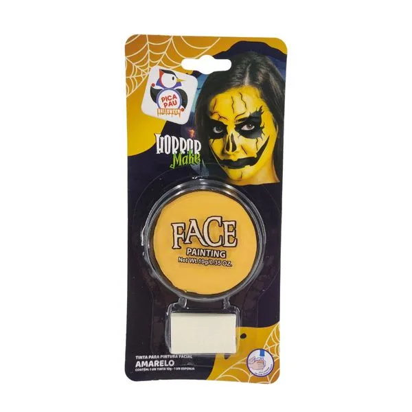 Tinta para Pintura Facial Amarela Horror Make com Esponja – Halloween e Maquiagem Artística