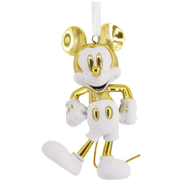 Enfeite Natalino Hallmark Signature 2025 Disney Mickey Mouse Branco e Dourado, Cerâmica, 5,7 x 8,3 x 3,2cm