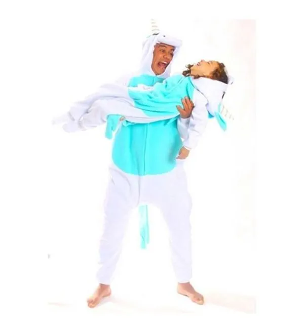 Pijama Unicórnio Infantil E Adulto Macacão Kigurumi Cosplay PP / Branco