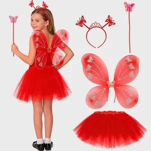 Fantasia Carnaval Criança Kit Asa Borboletinha Fada Fadinha Vermelho