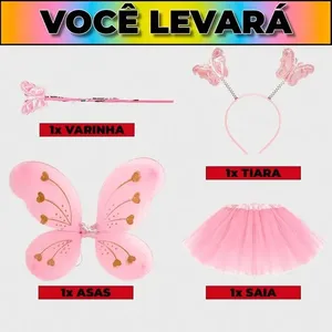 Fantasia Carnaval Criança Kit Asa Borboletinha Fada Fadinha Rosa