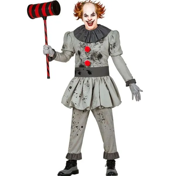 Fantasia Palhaço It A Coisa Pennywise Adulto Halloween Luxo M / Cinza