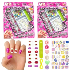 2 Conjuntos Nail Art Manicure Infantil Adesivos p/ Unhas e Miçangas na Caixa Presente