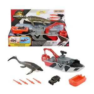 Dinossauro Mosasaurus e Barco de Resgate - Jurassic World Recomeço - Matchbox - Mattel