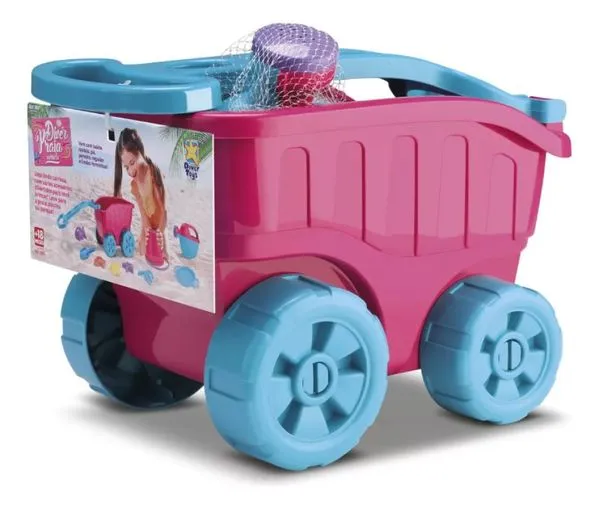 Carrinho Carriola de Praia Diver Praia Rosa c/ Acessórios Divertoys