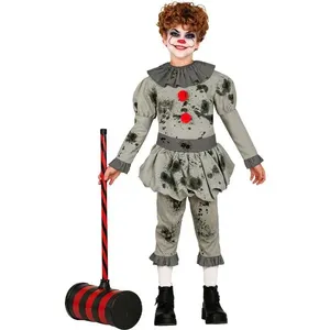 Fantasia Palhaço It Infantil de Luxo pra Meninos de Halloween GG / Cinza