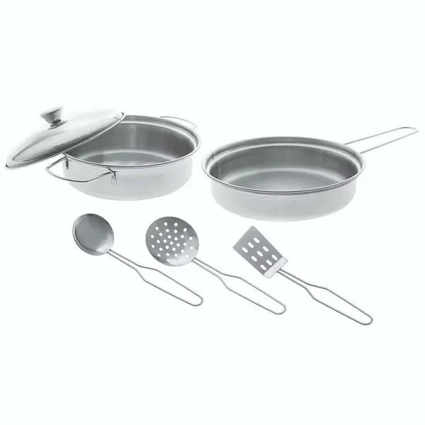 Brinquedo Jogo Conjunto Kit Cozinha 6 Peças Em Inox Panela e Utensílios Presente Infantil Menino Menina Criança Braskit
