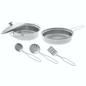 Brinquedo Jogo Conjunto Kit Cozinha 6 Peças Em Inox Panela e Utensílios Presente Infantil Menino Menina Criança Braskit