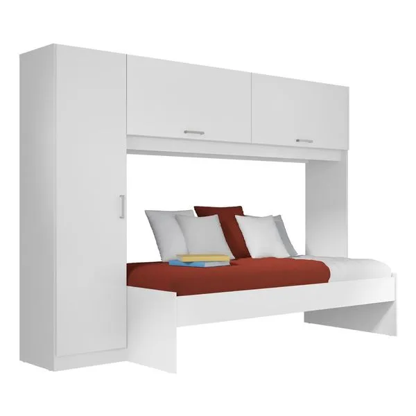 Cama Solteiro com Guarda-Roupas/Roupeiro para Colchão 88 x 188 cm Multimóveis Branco Branco-premium