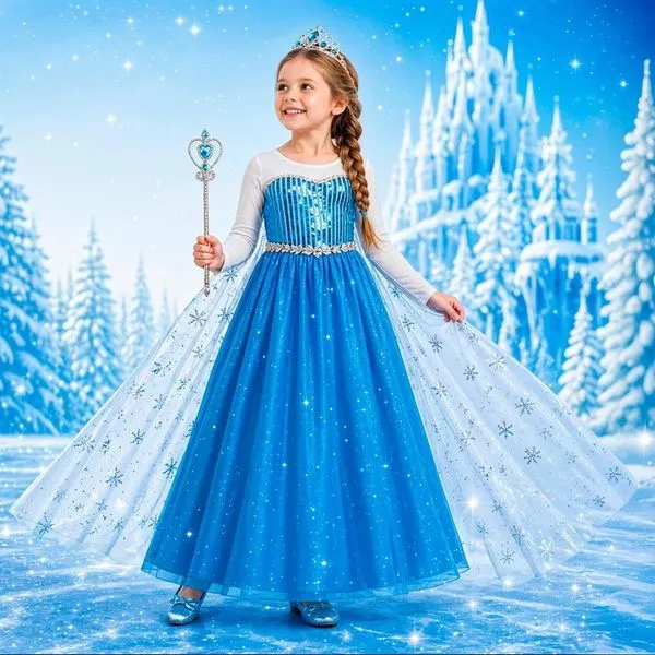 Fantasia Frozen Infantil Luxo Vestido Princesa Elsa Longo com Capa e Acessórios GG