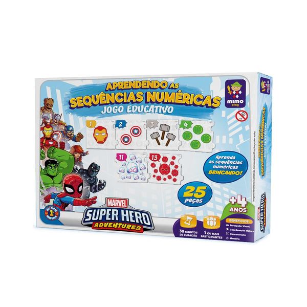 Jogo Educativo - Aprendendo as Sequências Numéricas - Disney - Marvel - Super Hero - 25 Peças - Mimo