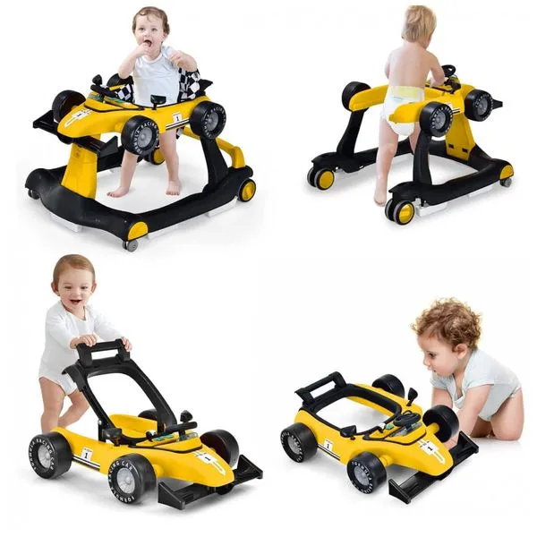 Andador Infantil Interativo 4 em 1 com Sons, Luzes e Atividades, HONEY JOY, Amarelo 110v