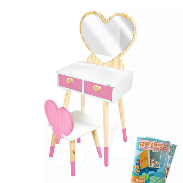 Penteadeira com Cadeirinha e Espelho Coração P Rosa