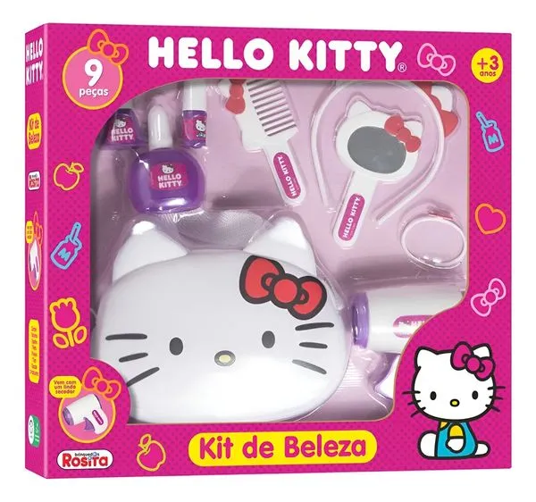 KIT DE BELEZA INFANTIL HELLO KITTY COM BOLSA E ACESSORIOS - NOVABRINK