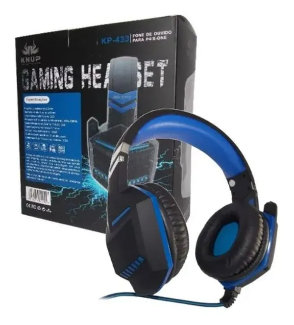 Fone de Ouvido Gamer Som 7.1 com Fio Headset Knup 433 Cor Preto Azul
