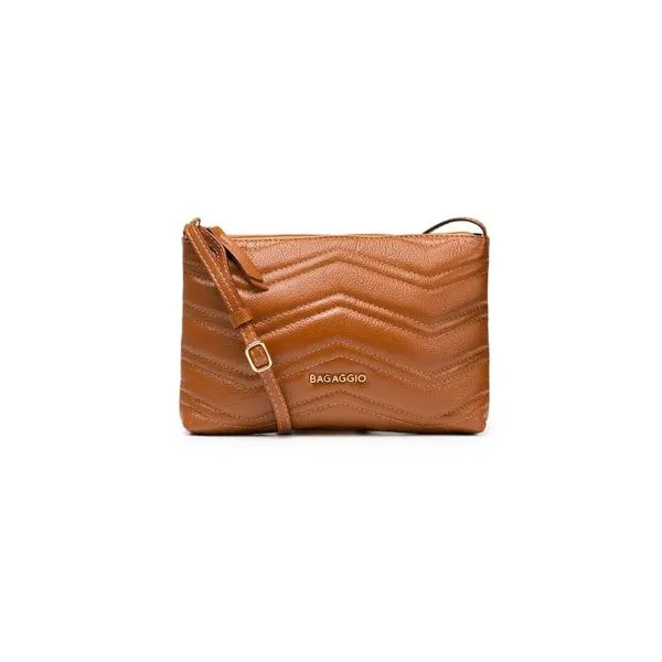 Bolsa Transversal Feminina de Couro Zig Zag Matelasse Pequena Caramelo M / Caramelo