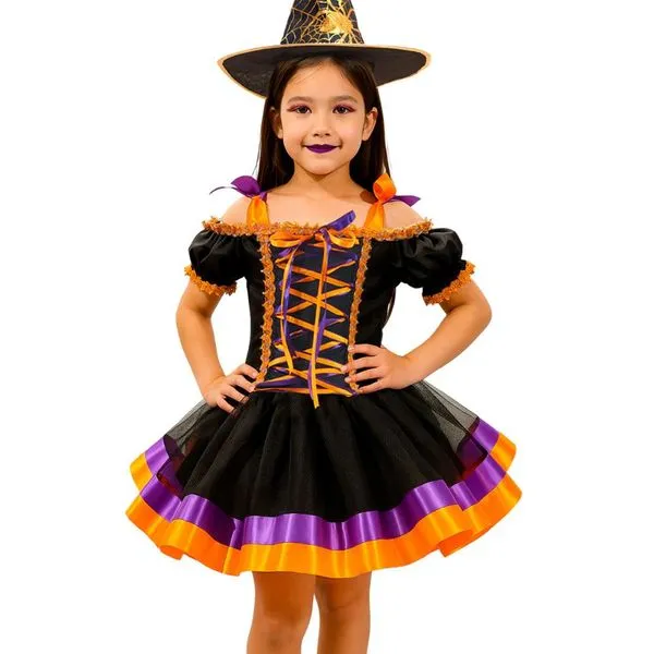 Fantasia Halloween Bruxa Infantil de Luxo pra Meninas PP / Preto
