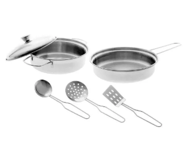 Kit Panelinhas 6 Peças Inox Infantil com Utensílios e Panelas Brinquedo de Cozinha Educativa 890-5