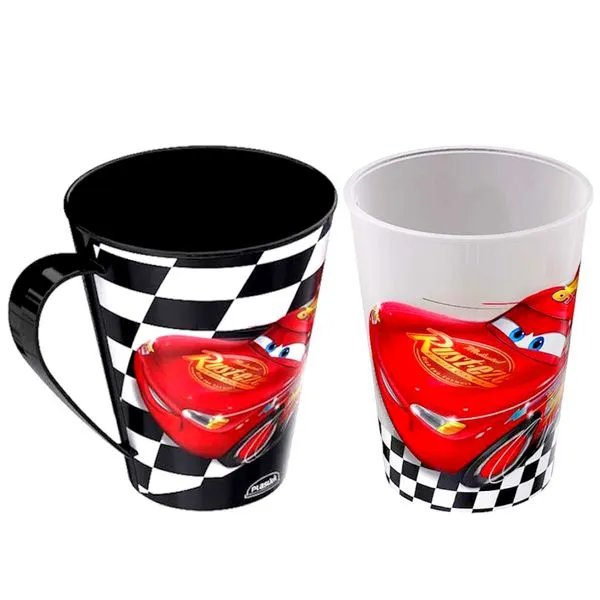 Coleção Carros Caneca 360ml + Copo 320ml Relâmpago Mcqueen Infantil