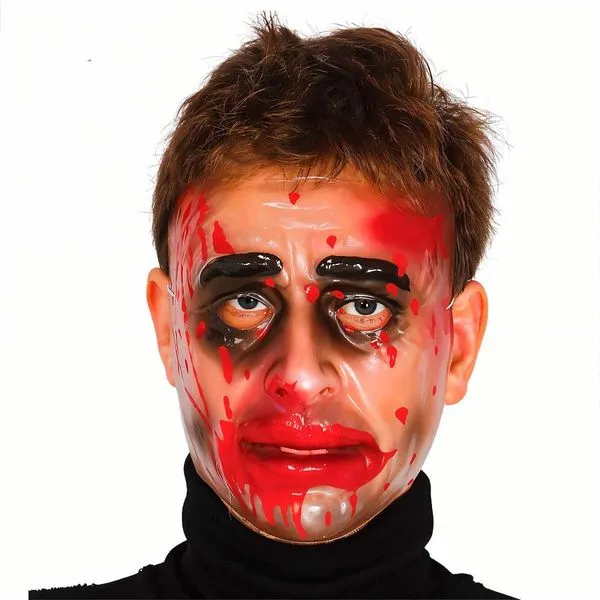 Máscara Halloween de Terror Transparente Com Sangue Infantil e Adulto -