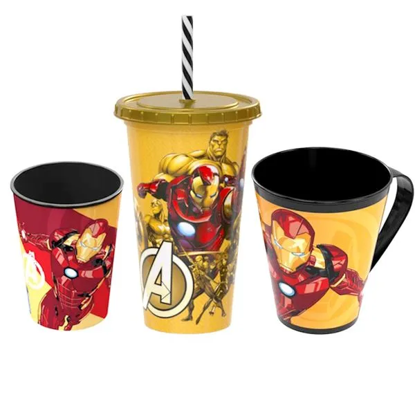 Coleção Homem de Ferro Infantil com 2 Copos e 1 Caneca Plasútil