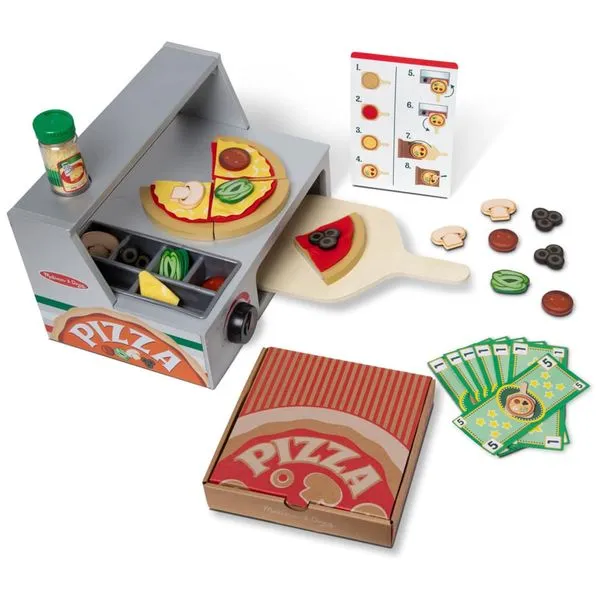 Jogo de Balcão de Pizzaria em Madeira com 41 Peças para Crianças Acima de 3 Anos, Melissa & Doug