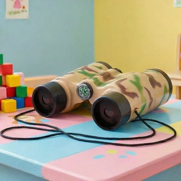 Brinquedo Binóculo Bússola Cordão Infantil Camuflado Militar Marrom