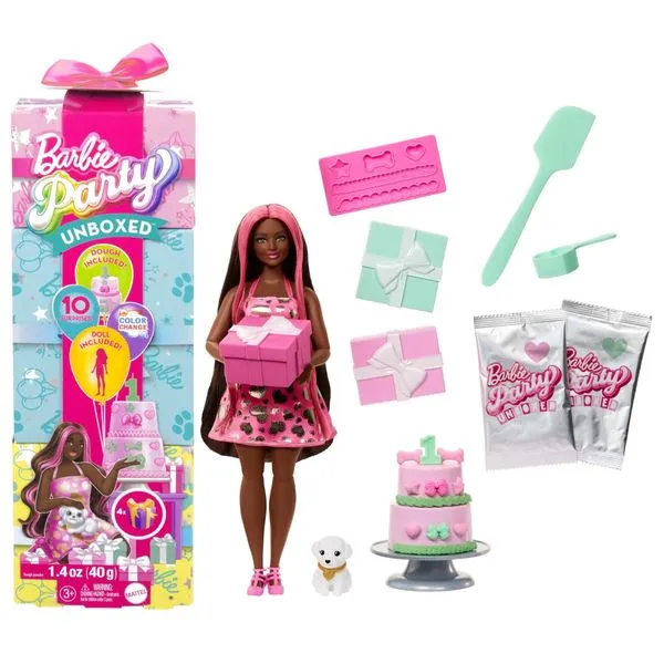 Boneca Barbie Party Unboxed Negra - Série Festa de Aniversário do Pet - JFG71 - Color Change - Mattel
