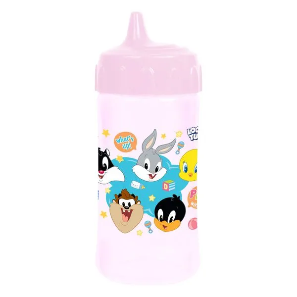 Copo De Transição Infantil Com Válvula Redutora de Pingos Rosa 240ml Looney Tunes BabyGo