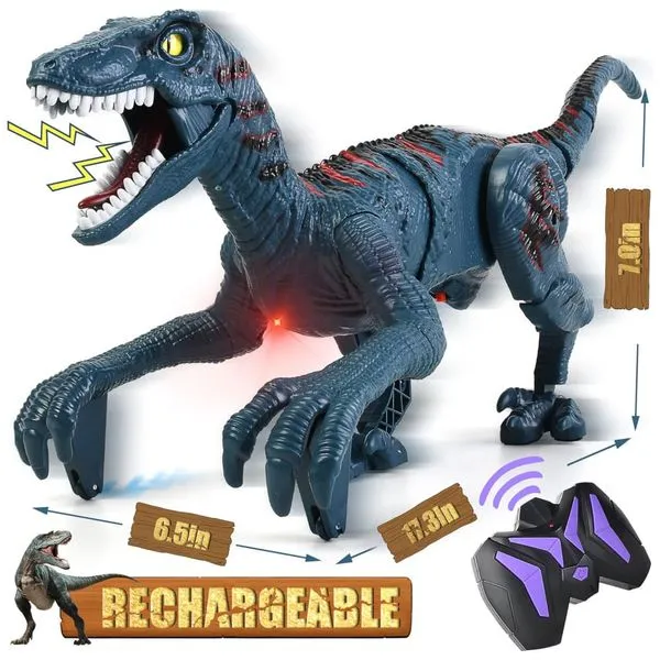 Brinquedo Dinossauro Velociraptor Robô com Controle Remoto, Balança a Cabeça e Rabo para Crianças Acima de 3 Anos, DibyAgl