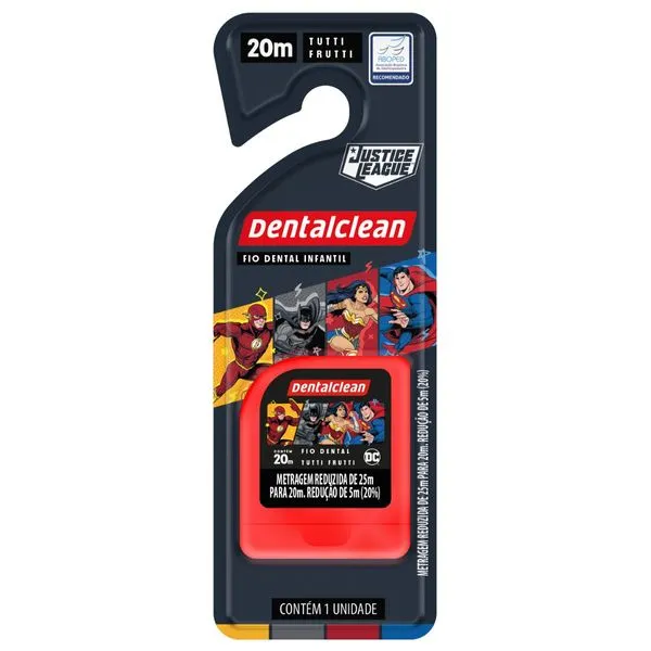 FIO DENTAL INFANTIL HERÓIS LIGA DA JUSTIÇA 20M - DENTALCLEAN VERMELHO