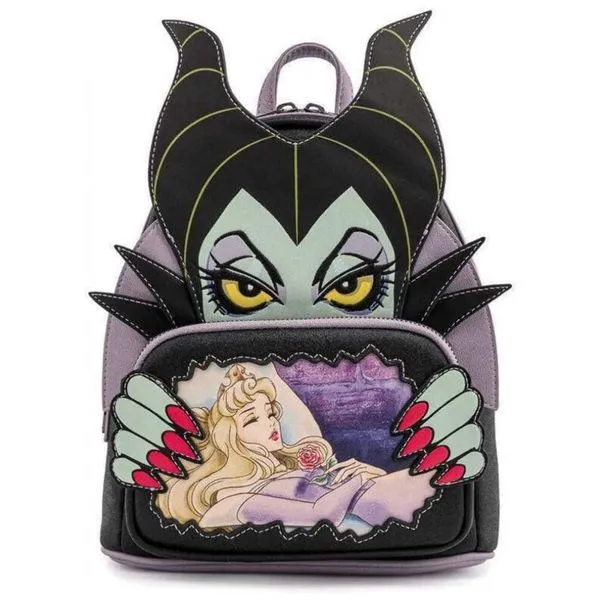 Mochila Escolar Infantil Loungefly Disney Malévola para Crianças a Partir de 12 Anos, Preta 110v
